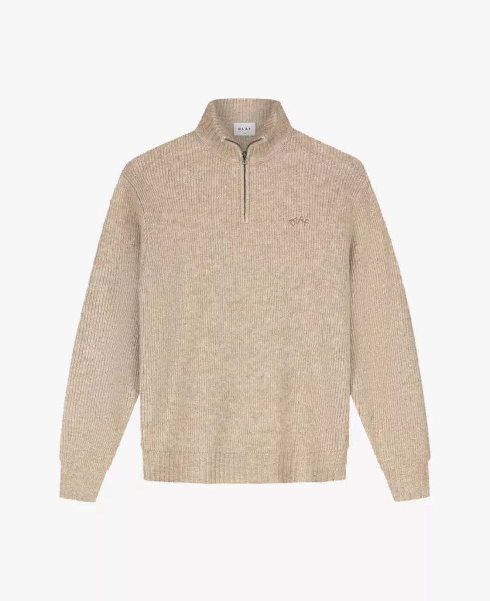 Olaf Signature Knitted Zip Mock - Ecru 1 Olaf Olaf Signature Knitted Zip Mock - Ecru