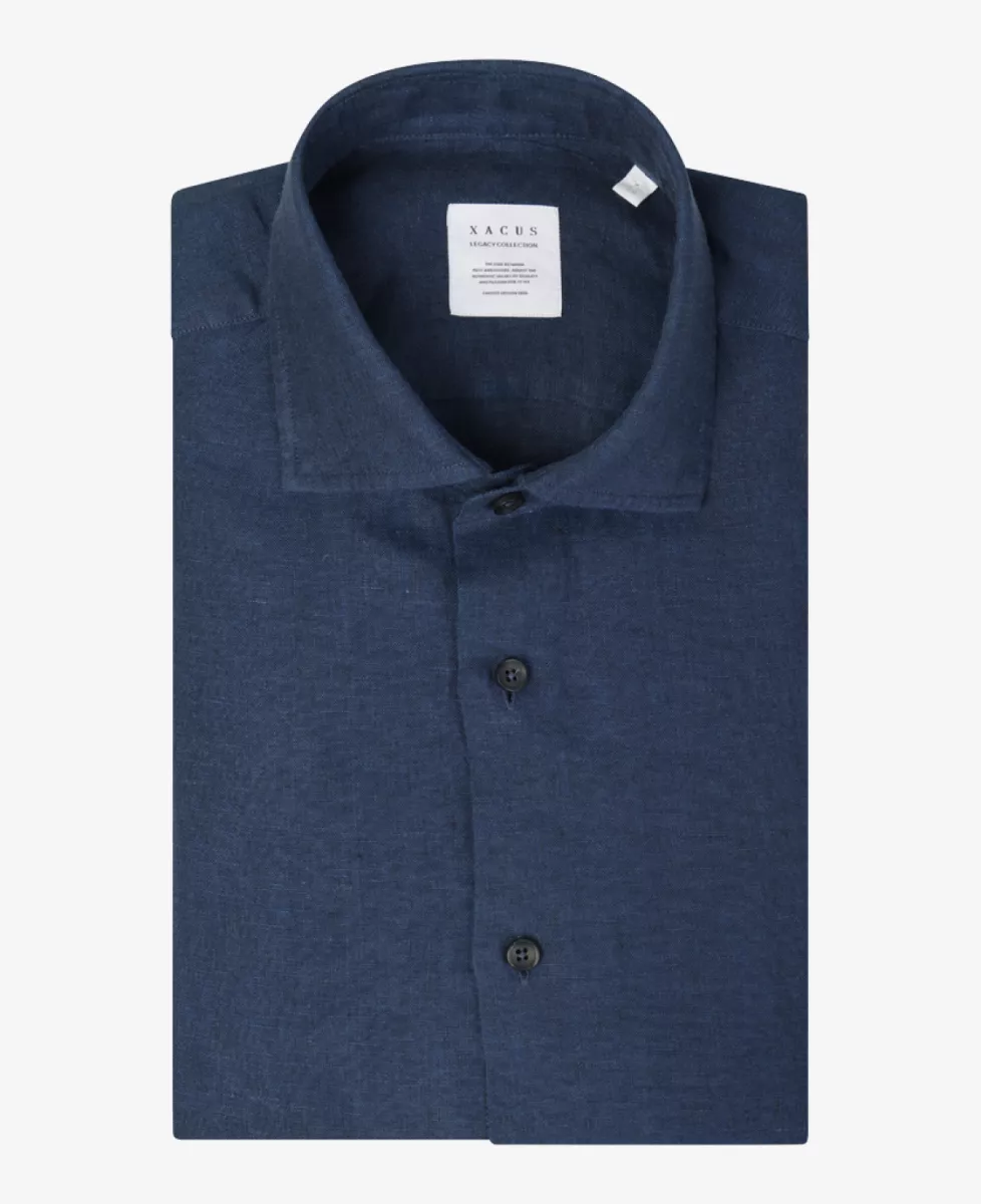 Xacus Linnen shirt short fit - Donkerblauw 1 Xacus Xacus Linnen shirt short fit - Donkerblauw