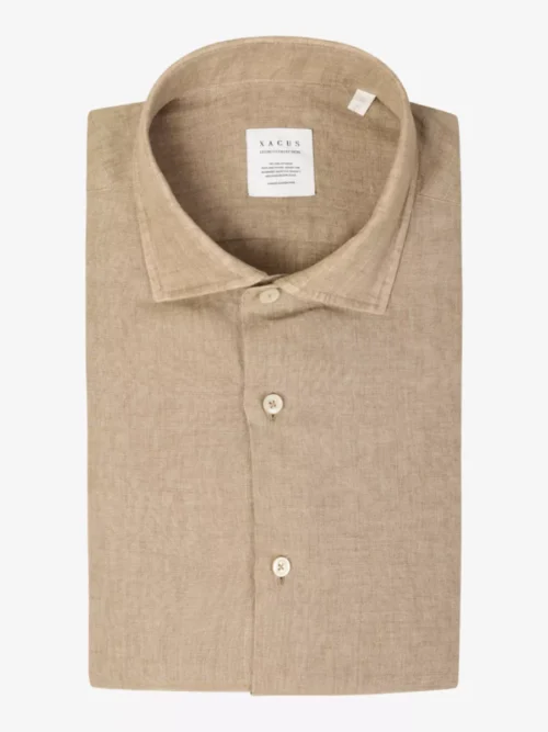Xacus Xacus Linnen shirt short fit - Taupe