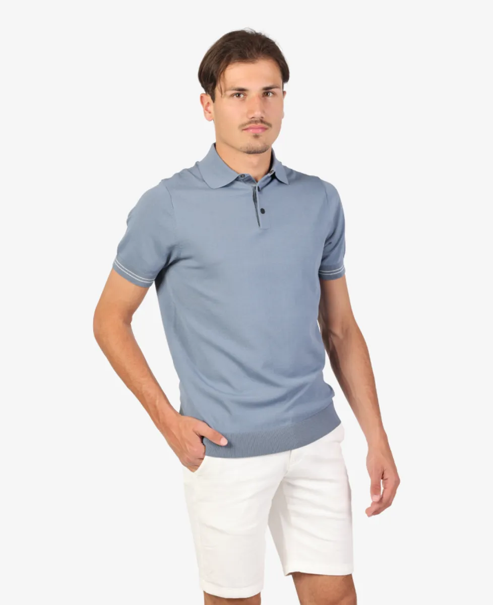 Seven Dials Polo Gebreid - Middelblauw 3 Seven Dials Seven Dials Polo Gebreid - Middelblauw