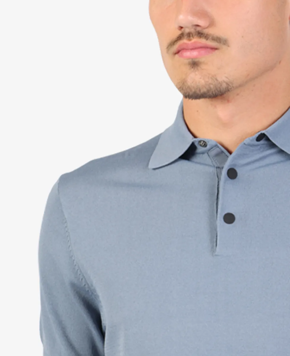 Seven Dials Polo Gebreid - Middelblauw 4 Seven Dials Seven Dials Polo Gebreid - Middelblauw