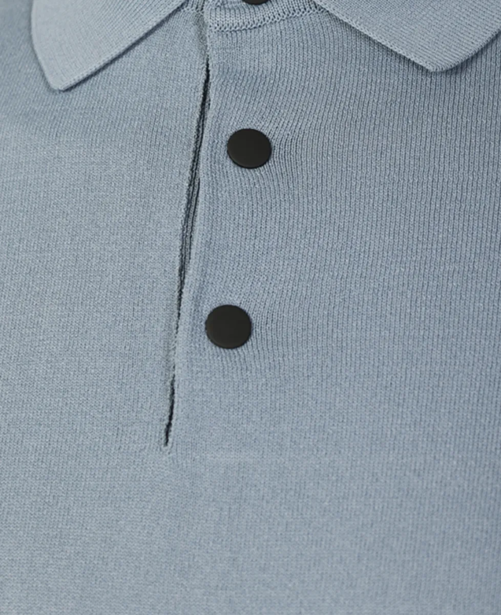 Seven Dials Polo Gebreid - Middelblauw 5 Seven Dials Seven Dials Polo Gebreid - Middelblauw
