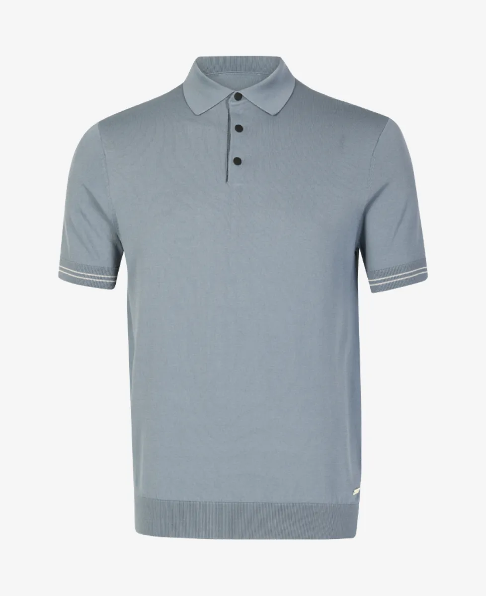 Seven Dials Polo Gebreid - Middelblauw 1 Seven Dials Seven Dials Polo Gebreid - Middelblauw