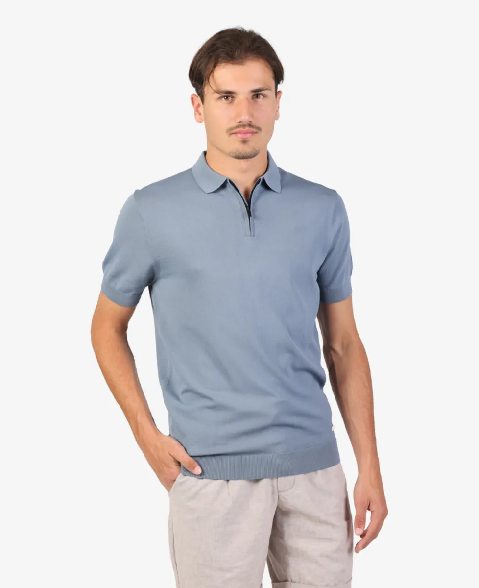 Seven Dials Polo Gebreid - Middelblauw 3 Seven Dials Seven Dials Polo Gebreid - Middelblauw