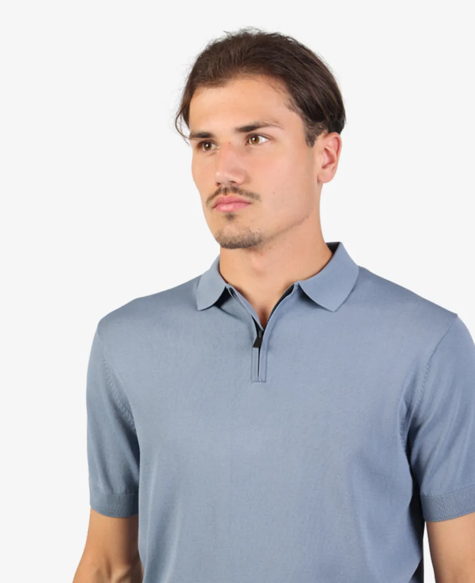Seven Dials Polo Gebreid - Middelblauw 4 Seven Dials Seven Dials Polo Gebreid - Middelblauw