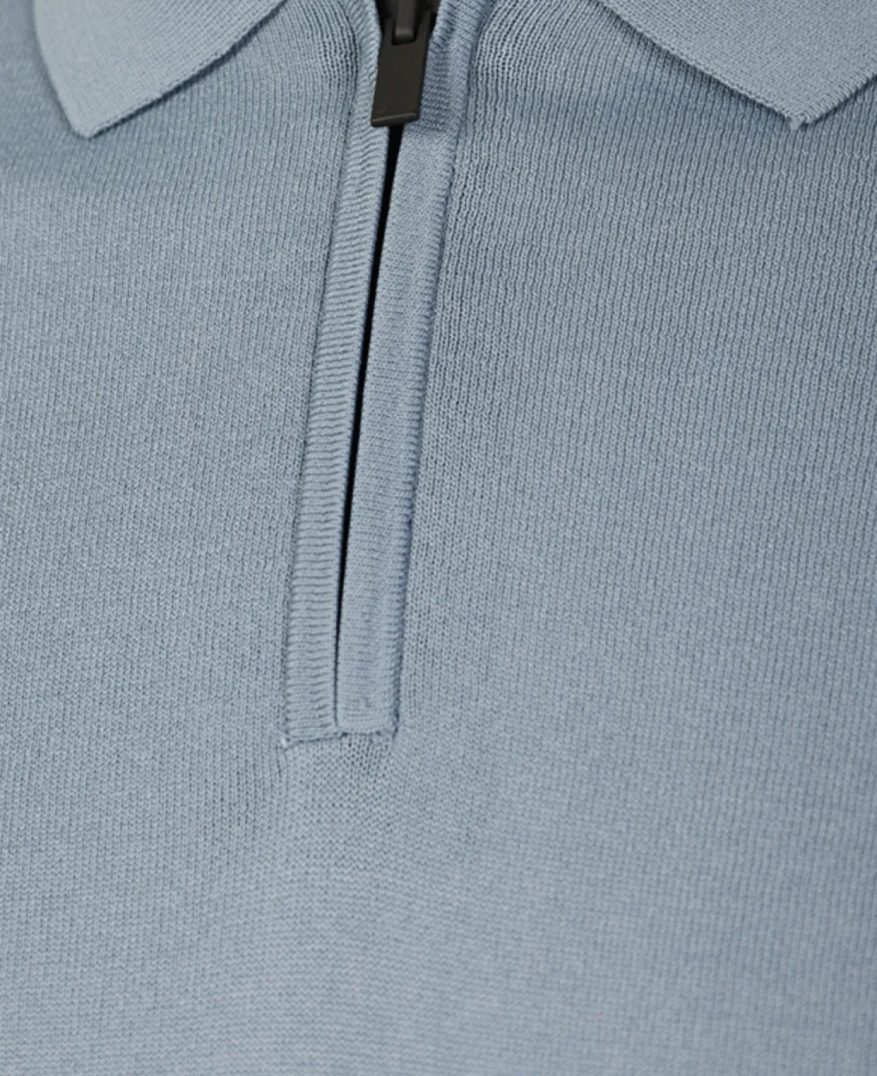 Seven Dials Polo Gebreid - Middelblauw 5 Seven Dials Seven Dials Polo Gebreid - Middelblauw
