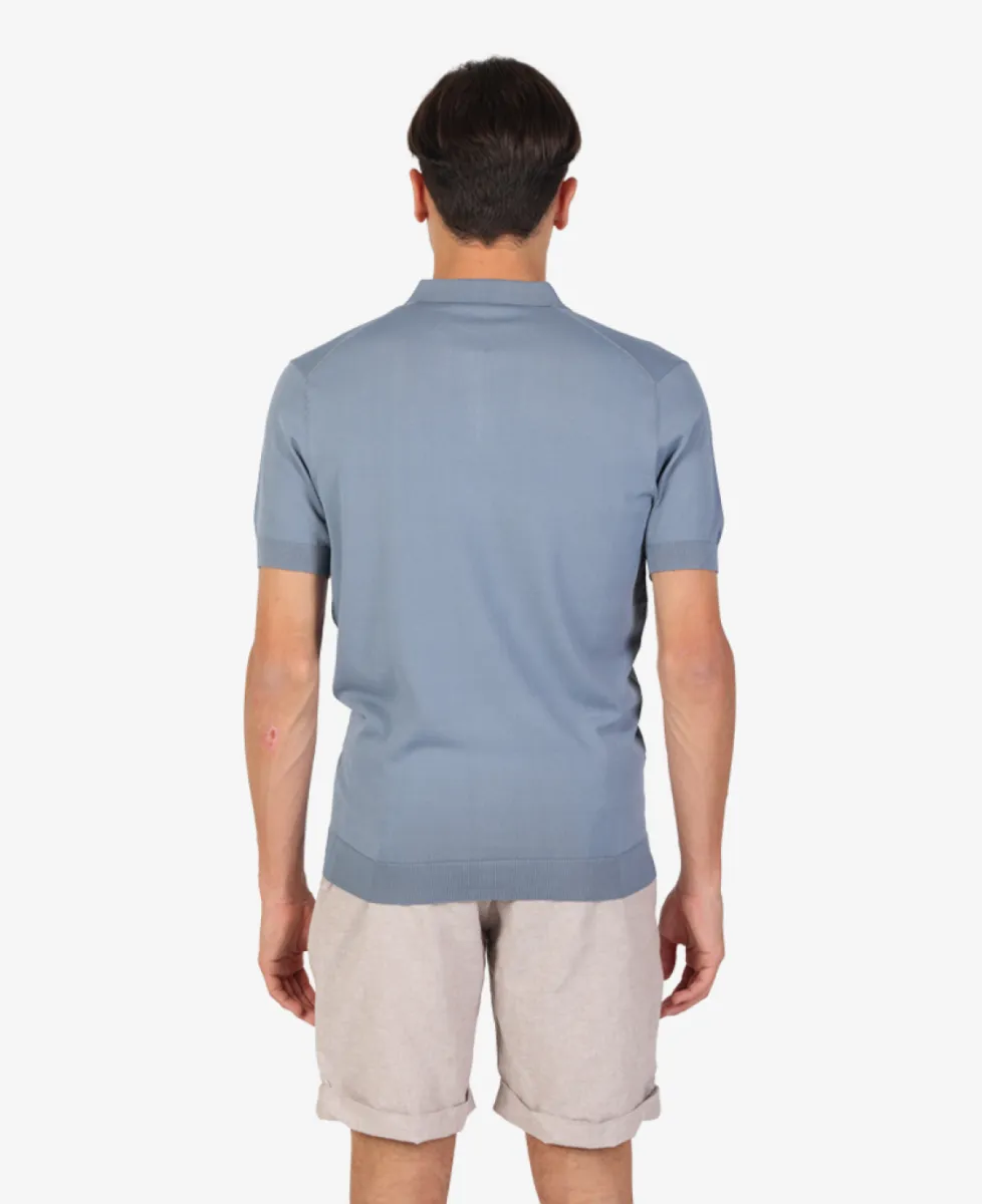 Seven Dials Polo Gebreid - Middelblauw 6 Seven Dials Seven Dials Polo Gebreid - Middelblauw